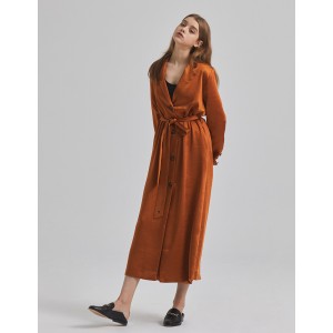 緞面開釦綁帶長版洋裝