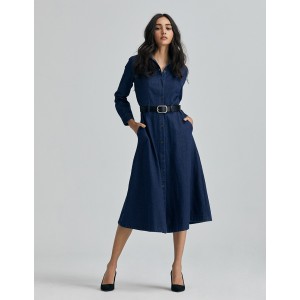 襯衫式前開釦牛仔洋裝