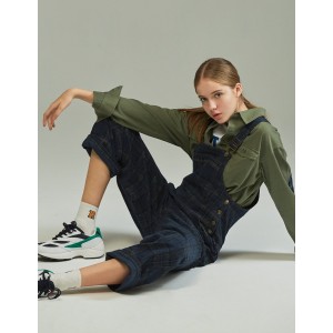 格紋牛仔吊帶褲