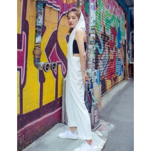 後挖背連帽連身褲