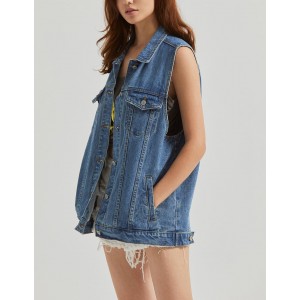 刷破牛仔長版背心