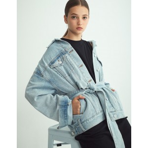 率性寬鬆牛仔外套(附腰帶)