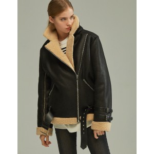 人造羔羊騎士皮外套